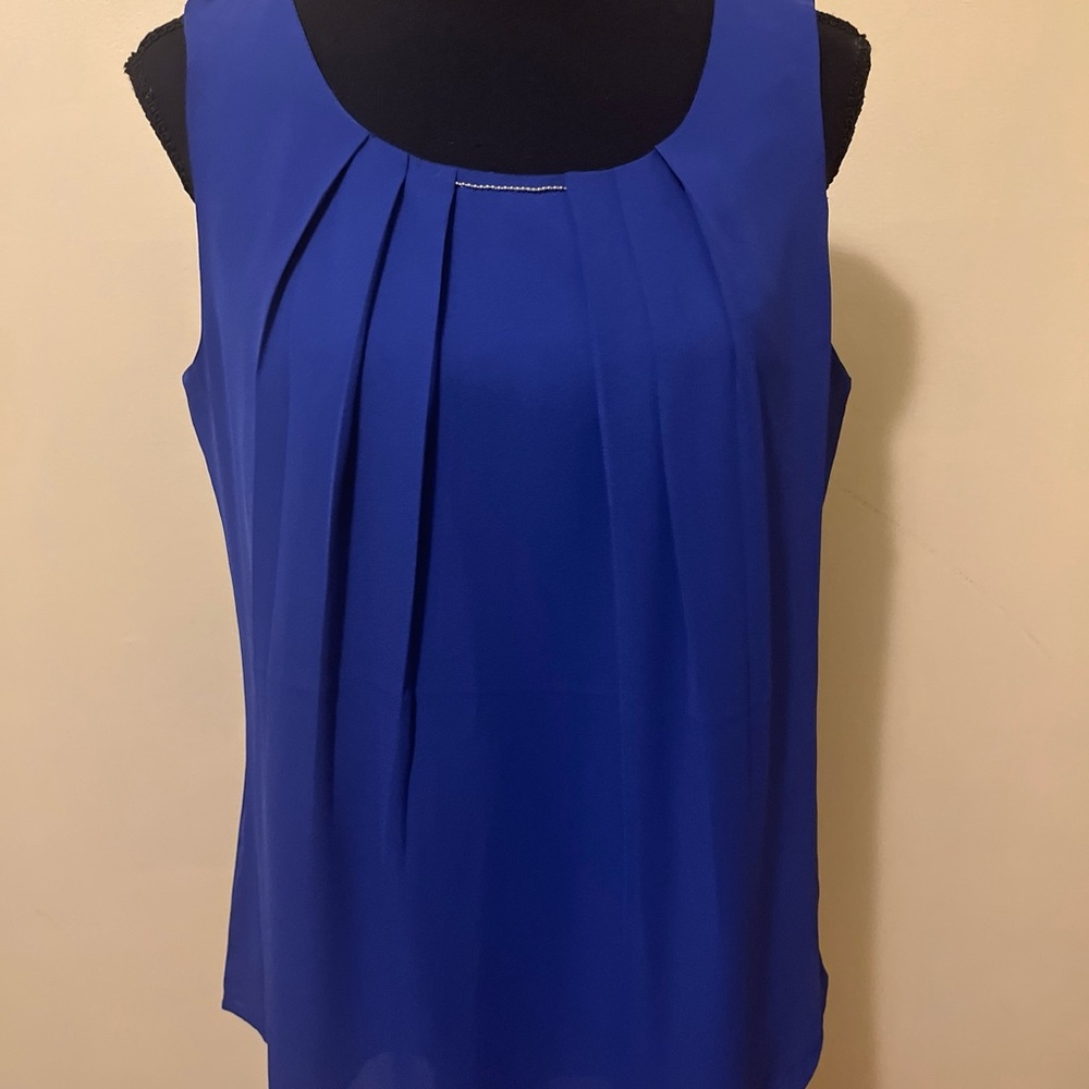 Larry Levine Royal Blue Pleated Blouse